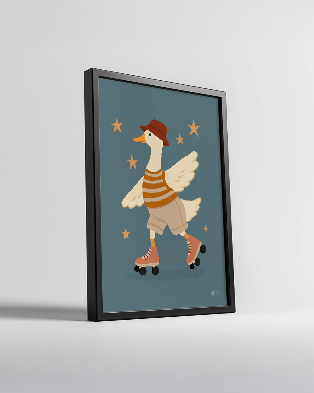 Kaykay Süren Ördek - Eğlenceli Karakter İllüstrasyonu Poster Tablosu