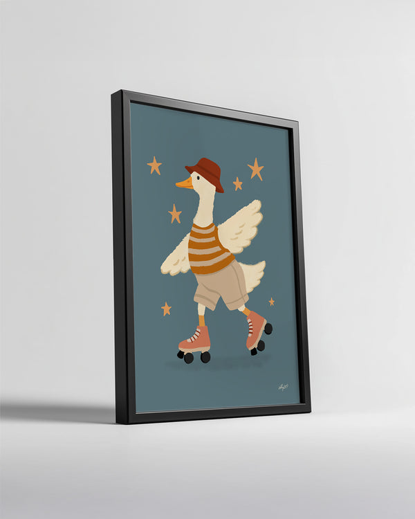 Kaykay Süren Ördek - Eğlenceli Karakter İllüstrasyonu Poster Tablosu