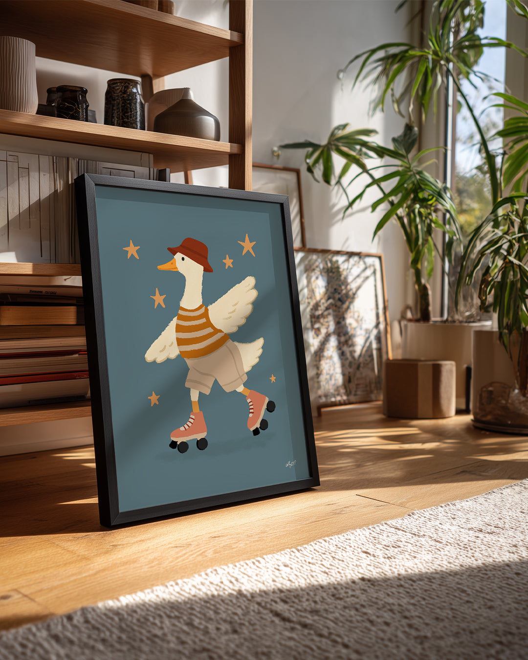 Kaykay Süren Ördek - Eğlenceli Karakter İllüstrasyonu Poster Tablosu