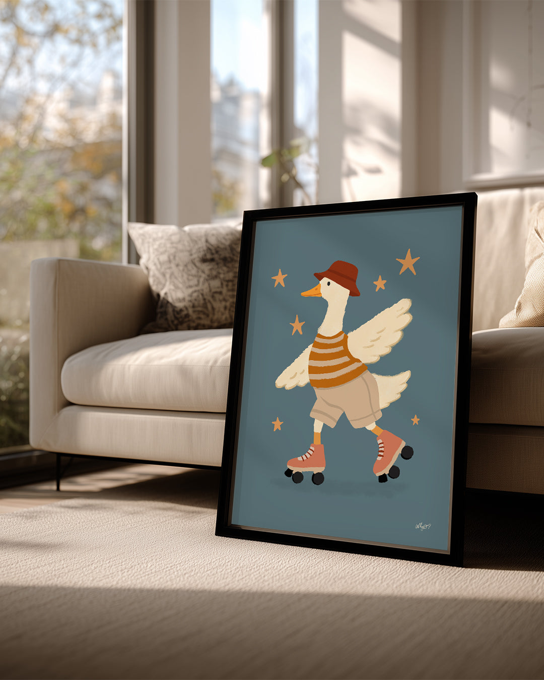 Kaykay Süren Ördek - Eğlenceli Karakter İllüstrasyonu Poster Tablosu