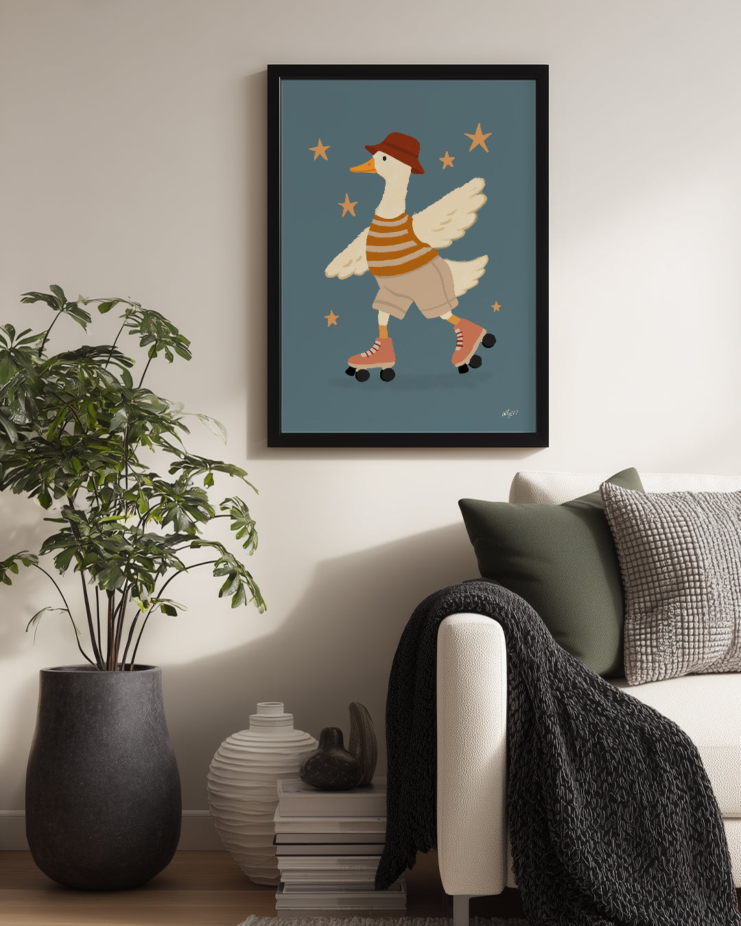 Kaykay Süren Ördek - Eğlenceli Karakter İllüstrasyonu Poster Tablosu