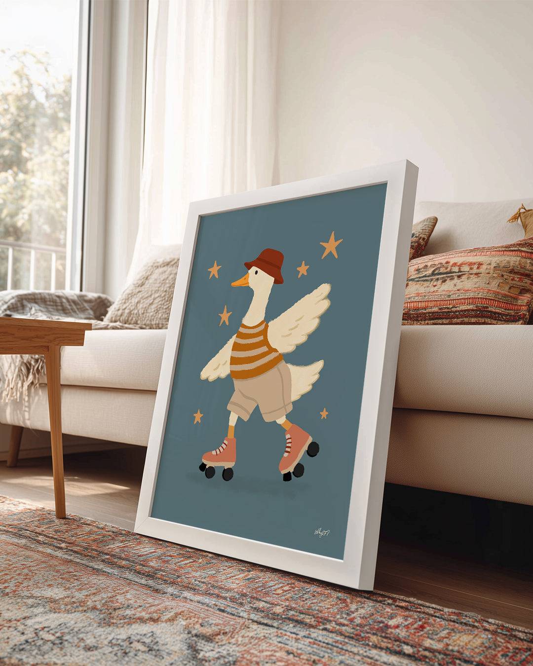 Kaykay Süren Ördek - Eğlenceli Karakter İllüstrasyonu Poster Tablosu