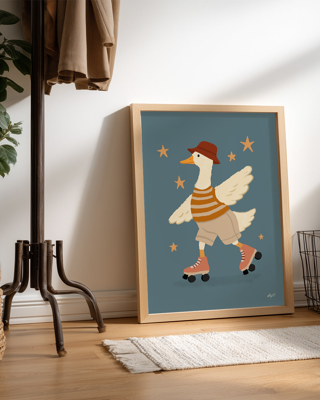 Kaykay Süren Ördek - Eğlenceli Karakter İllüstrasyonu Poster Tablosu