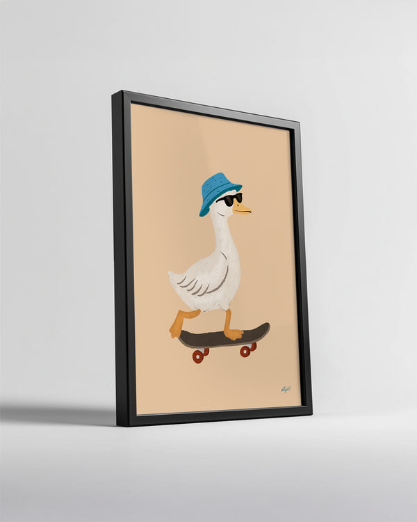 Kaykay Süren Ördek - Eğlenceli Stil İle Hareket Halinde Poster Tablosu