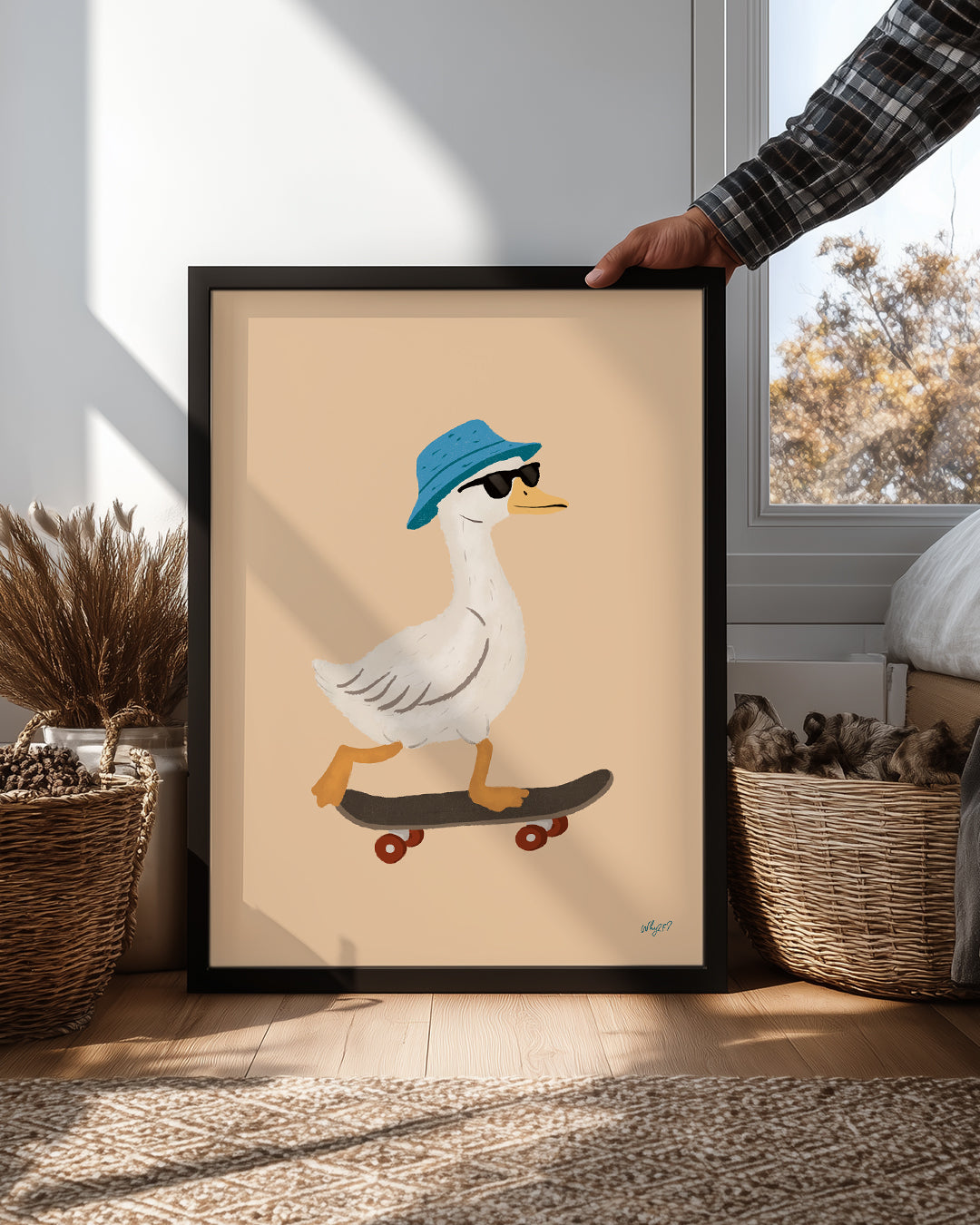 Kaykay Süren Ördek - Eğlenceli Stil İle Hareket Halinde Poster Tablosu
