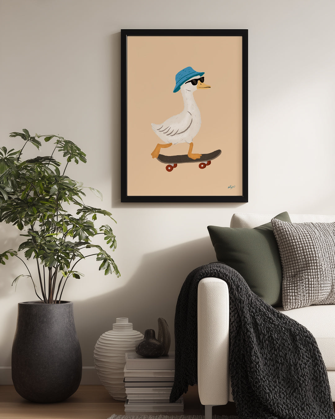 Kaykay Süren Ördek - Eğlenceli Stil İle Hareket Halinde Poster Tablosu