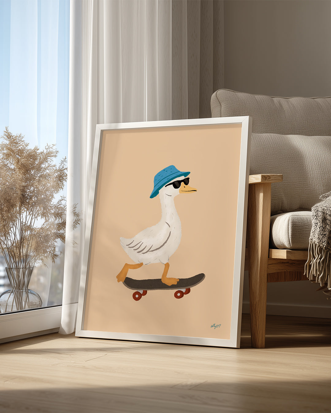 Kaykay Süren Ördek - Eğlenceli Stil İle Hareket Halinde Poster Tablosu