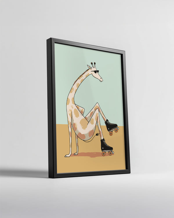 Kaykay Süren Zürafa - Eğlenceli Ve Modern Karakter Çizimi Poster Tablosu