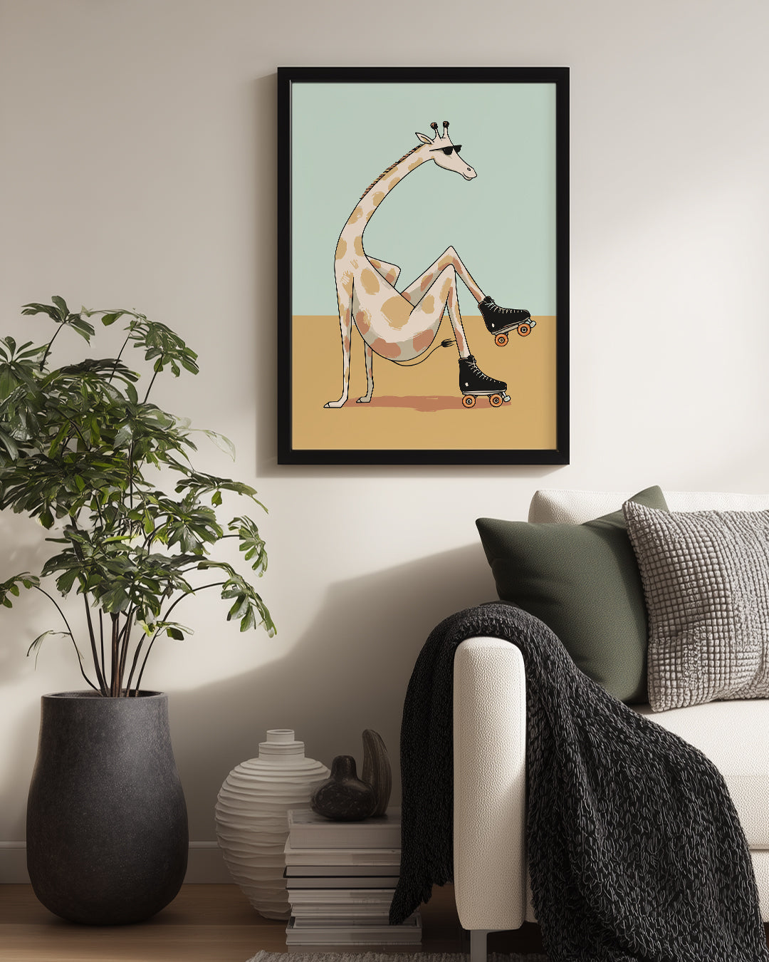 Kaykay Süren Zürafa - Eğlenceli Ve Modern Karakter Çizimi Poster Tablosu