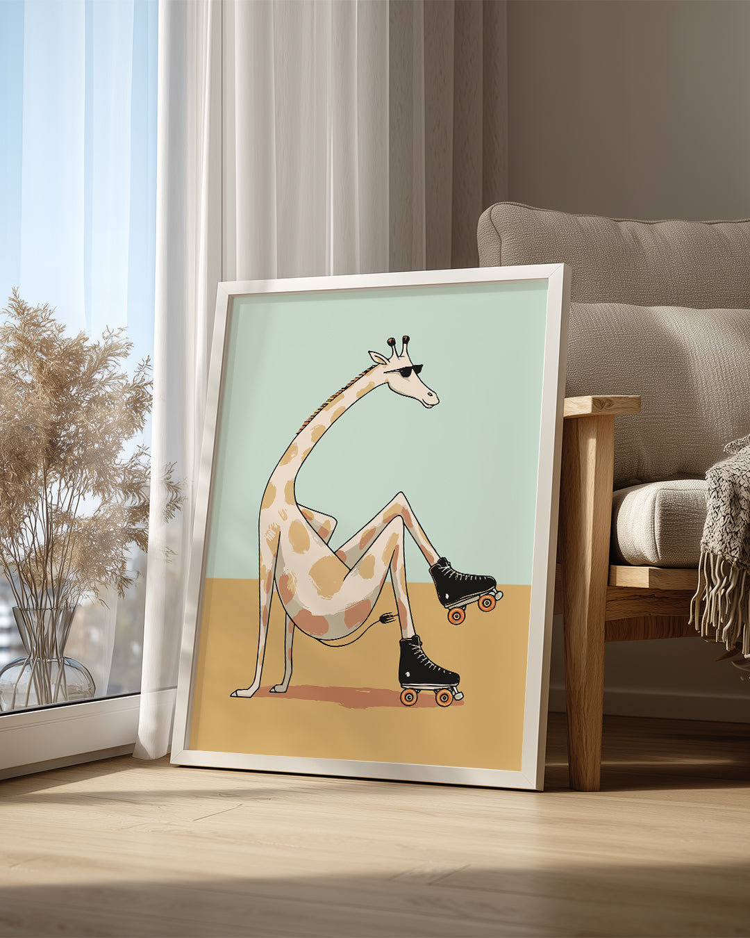 Kaykay Süren Zürafa - Eğlenceli Ve Modern Karakter Çizimi Poster Tablosu
