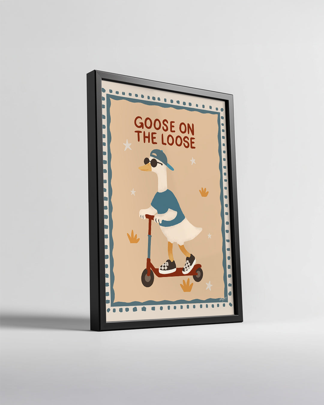 Kaz Scooter Üzerinde - Eğlenceli ve Şirin Bir Seyahat Teması Poster Tablosu