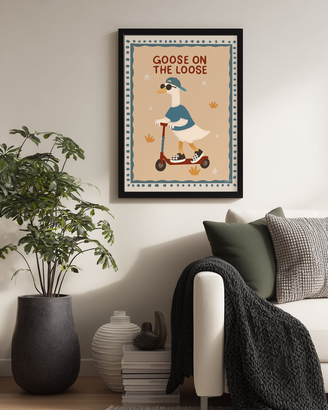 Kaz Scooter Üzerinde - Eğlenceli ve Şirin Bir Seyahat Teması Poster Tablosu