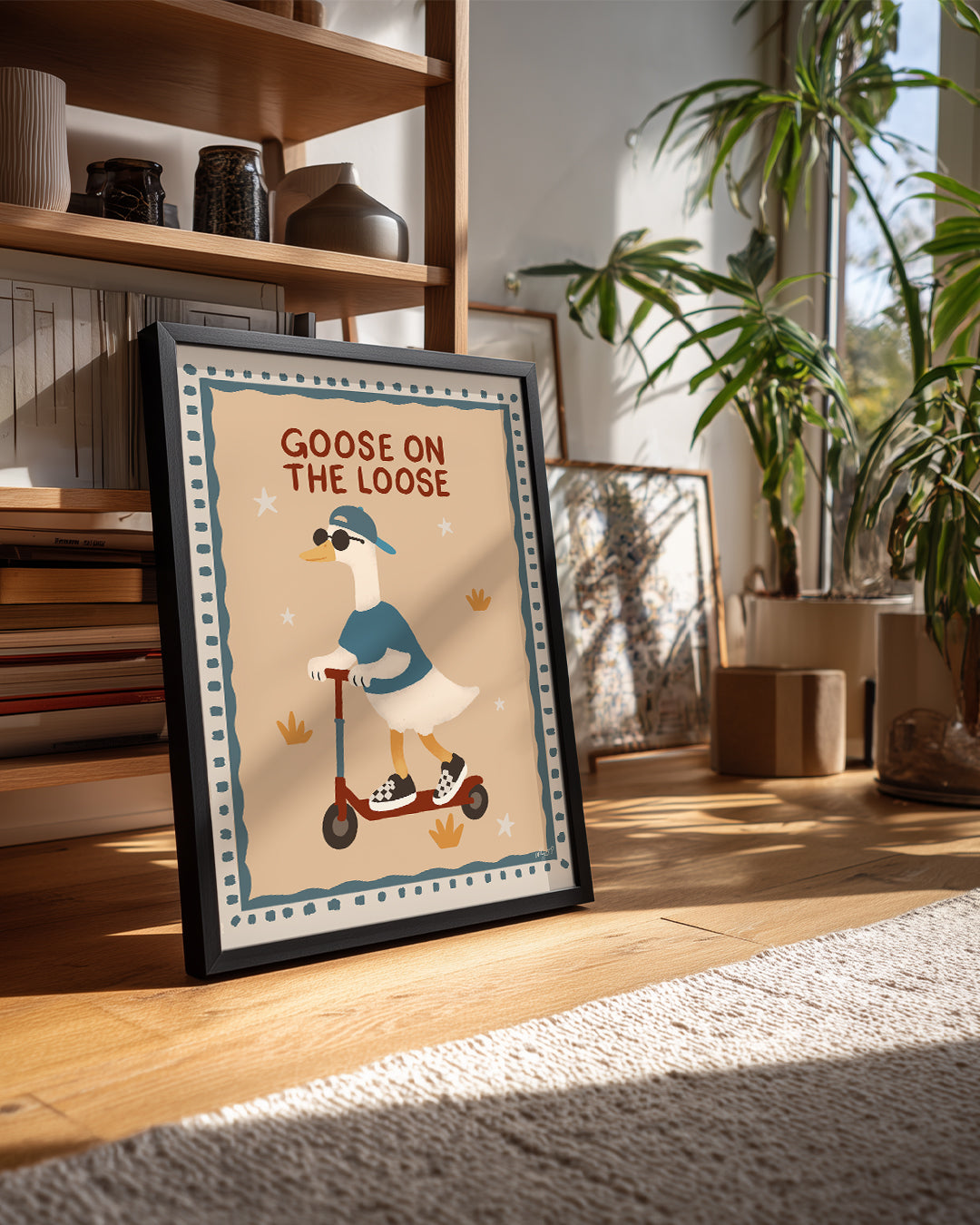 Kaz Scooter Üzerinde - Eğlenceli ve Şirin Bir Seyahat Teması Poster Tablosu