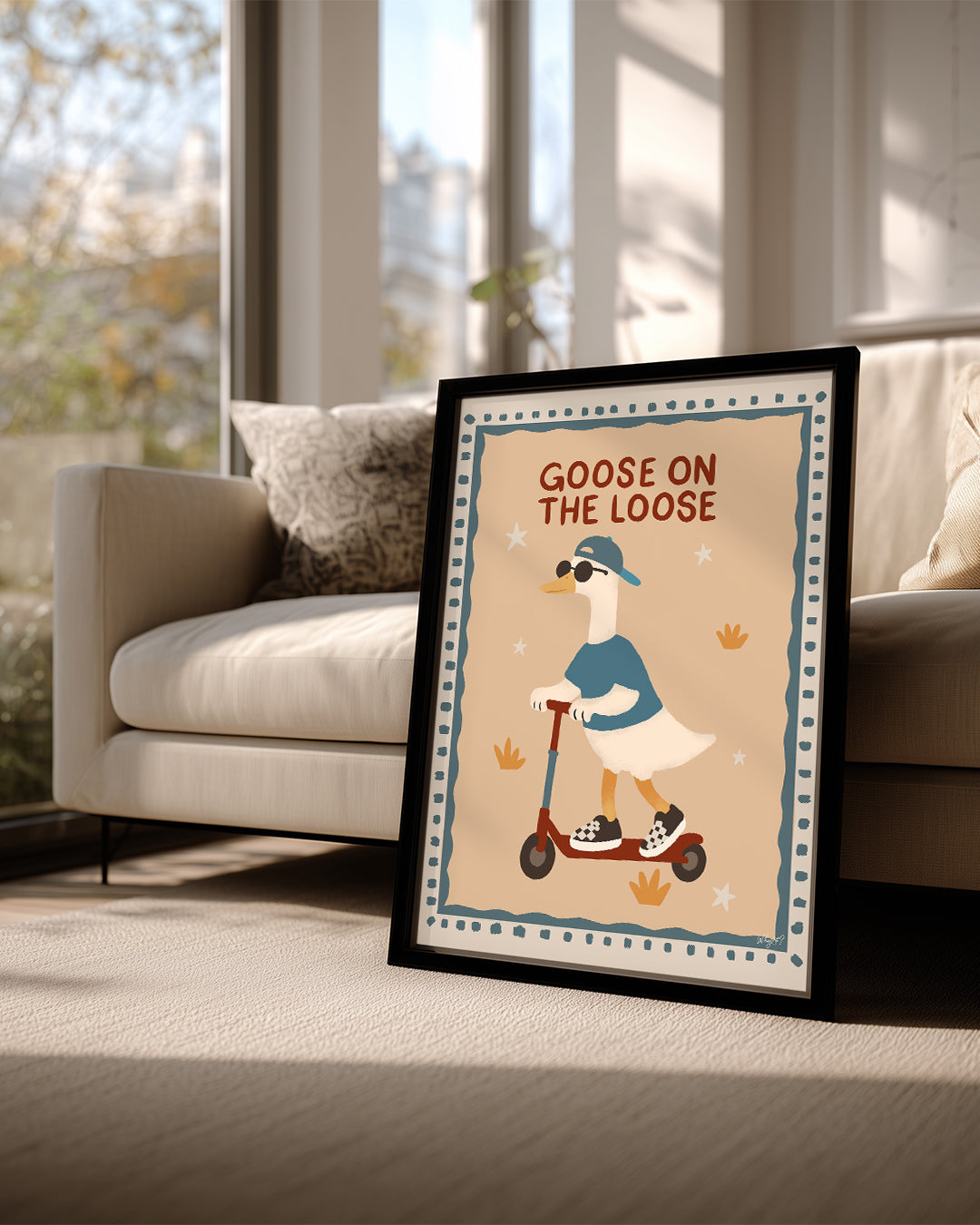 Kaz Scooter Üzerinde - Eğlenceli ve Şirin Bir Seyahat Teması Poster Tablosu