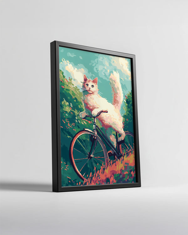 Kedi - Bisiklet Üzerinde Poster Tablosu