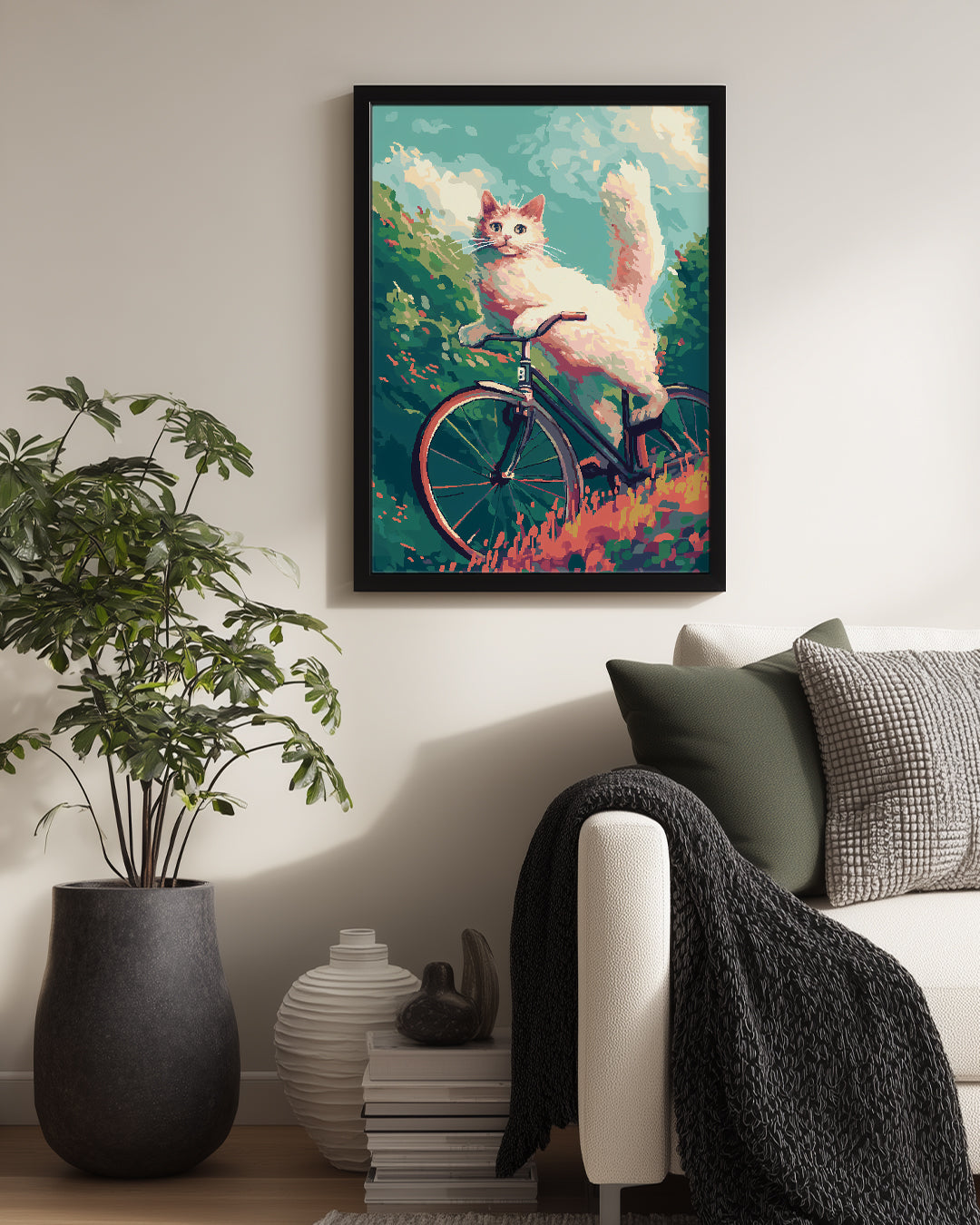 Kedi - Bisiklet Üzerinde Poster Tablosu