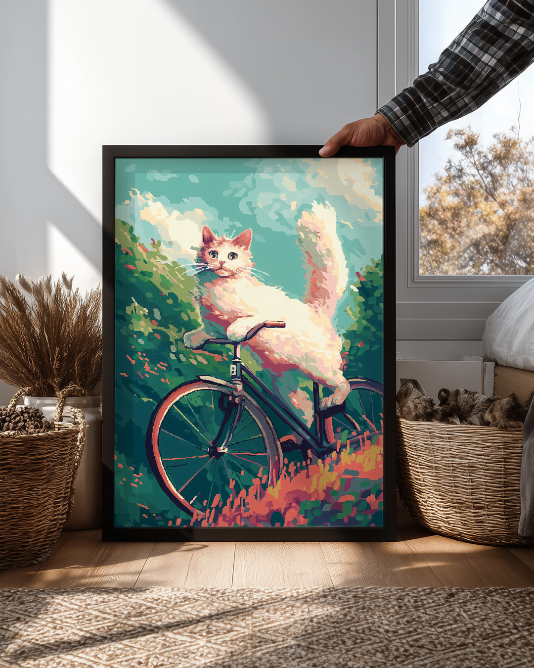 Kedi - Bisiklet Üzerinde Poster Tablosu