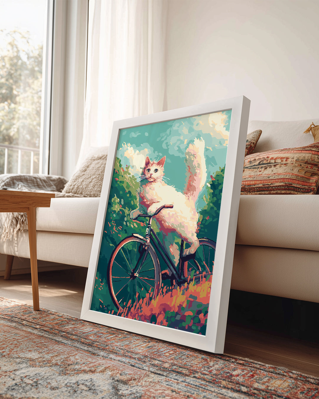 Kedi - Bisiklet Üzerinde Poster Tablosu