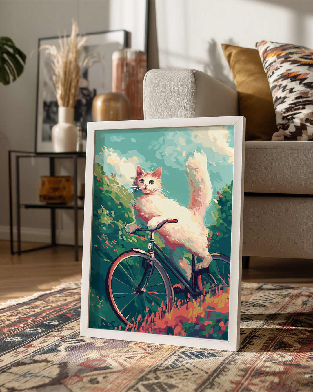 Kedi - Bisiklet Üzerinde Poster Tablosu