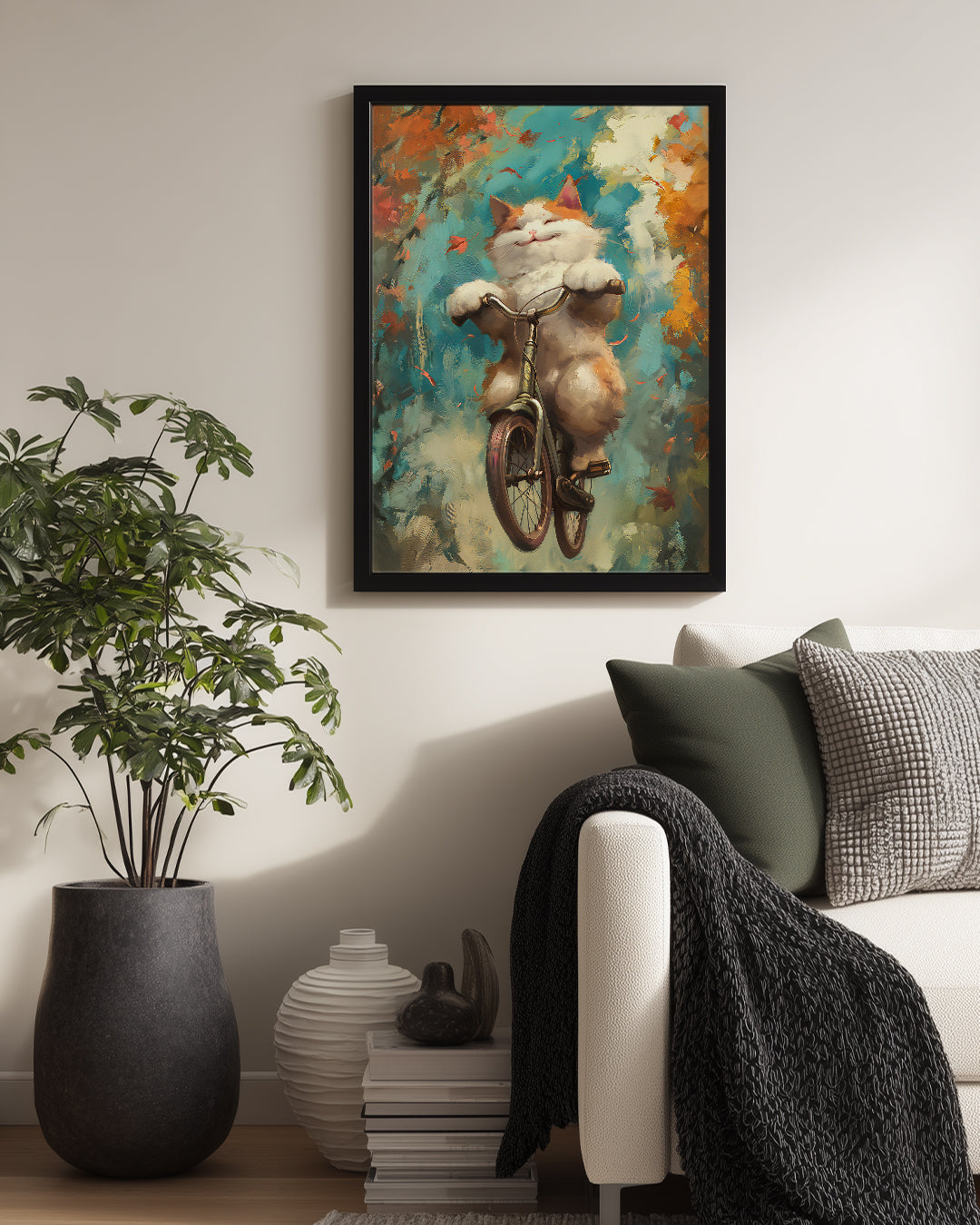 Kedi - Bisiklet Üzerinde Zıplama Poster Tablosu