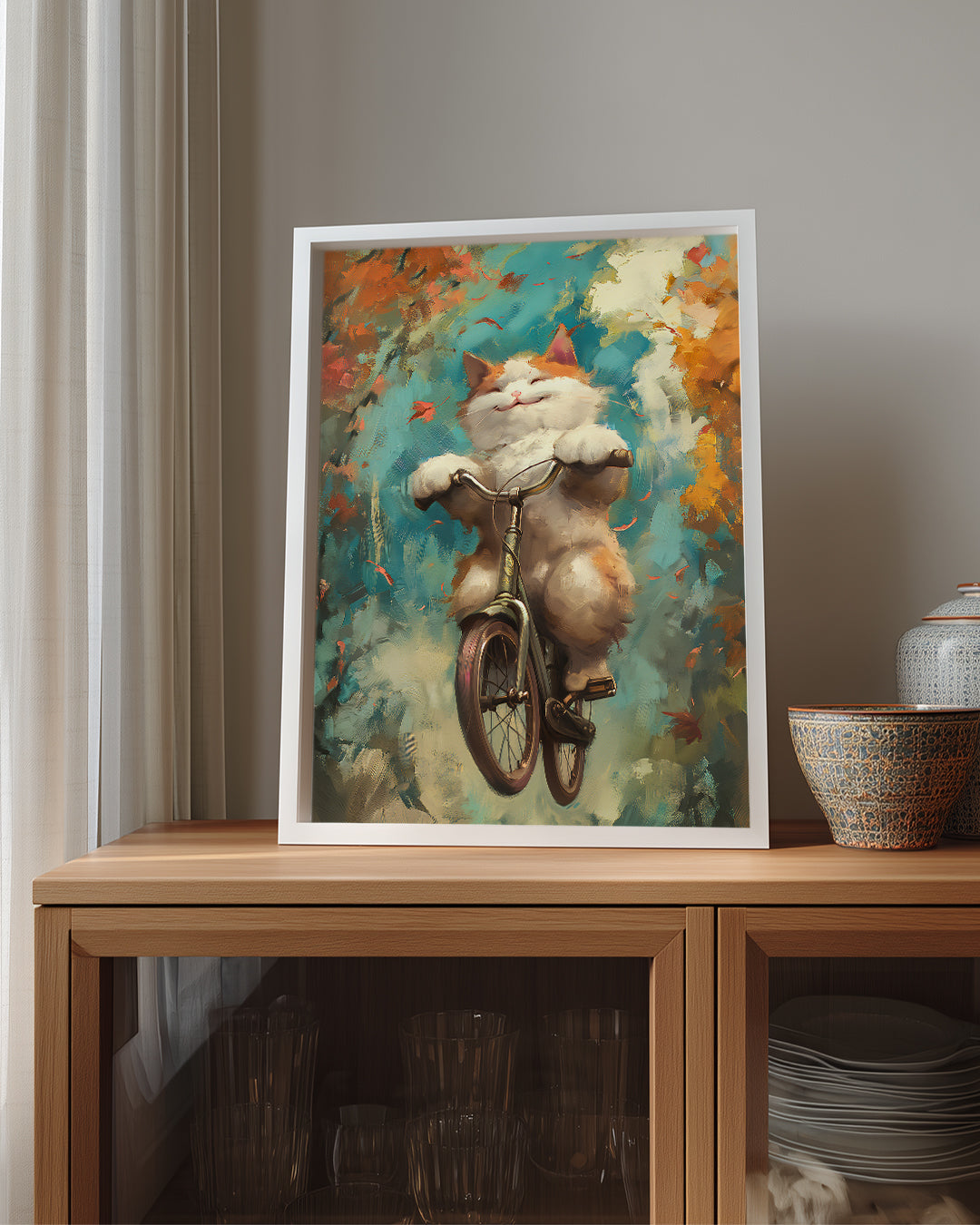 Kedi - Bisiklet Üzerinde Zıplama Poster Tablosu