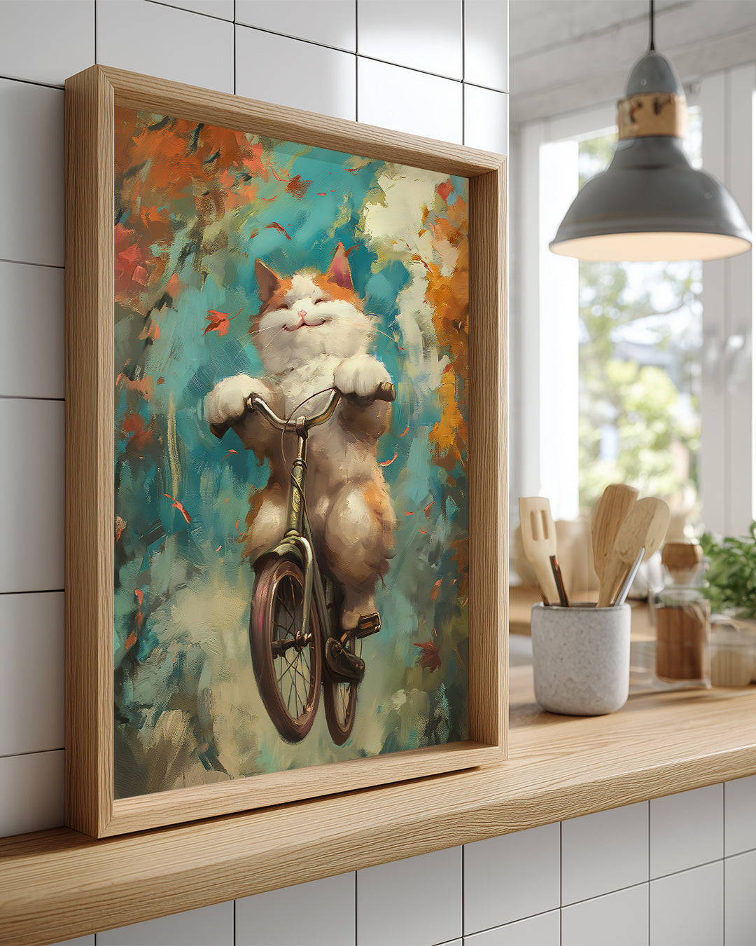 Kedi - Bisiklet Üzerinde Zıplama Poster Tablosu