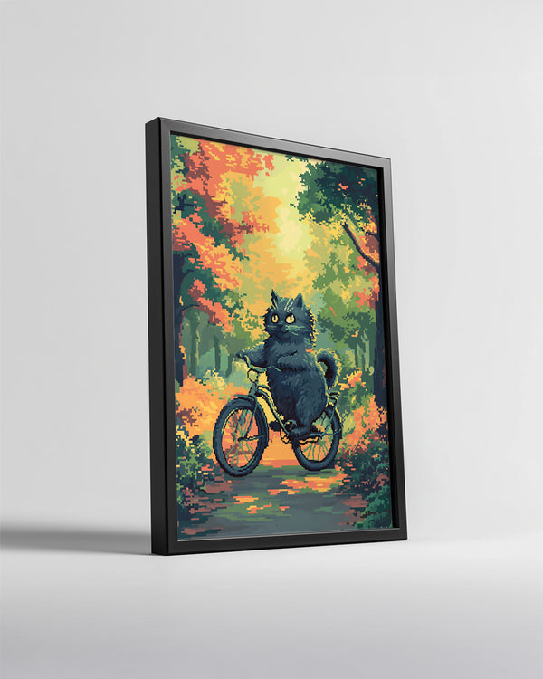 Kedi - Bisiklette Seyahat Poster Tablosu