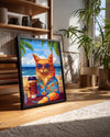 Kedi - Güneşli Plajda Oturan Şık Kedi Poster Tablosu