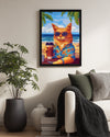 Kedi - Güneşli Plajda Oturan Şık Kedi Poster Tablosu