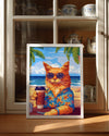 Kedi - Güneşli Plajda Oturan Şık Kedi Poster Tablosu