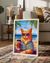 Kedi - Güneşli Plajda Oturan Şık Kedi Poster Tablosu
