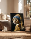 Kedi - İnci Küpe Deseni Poster Tablosu