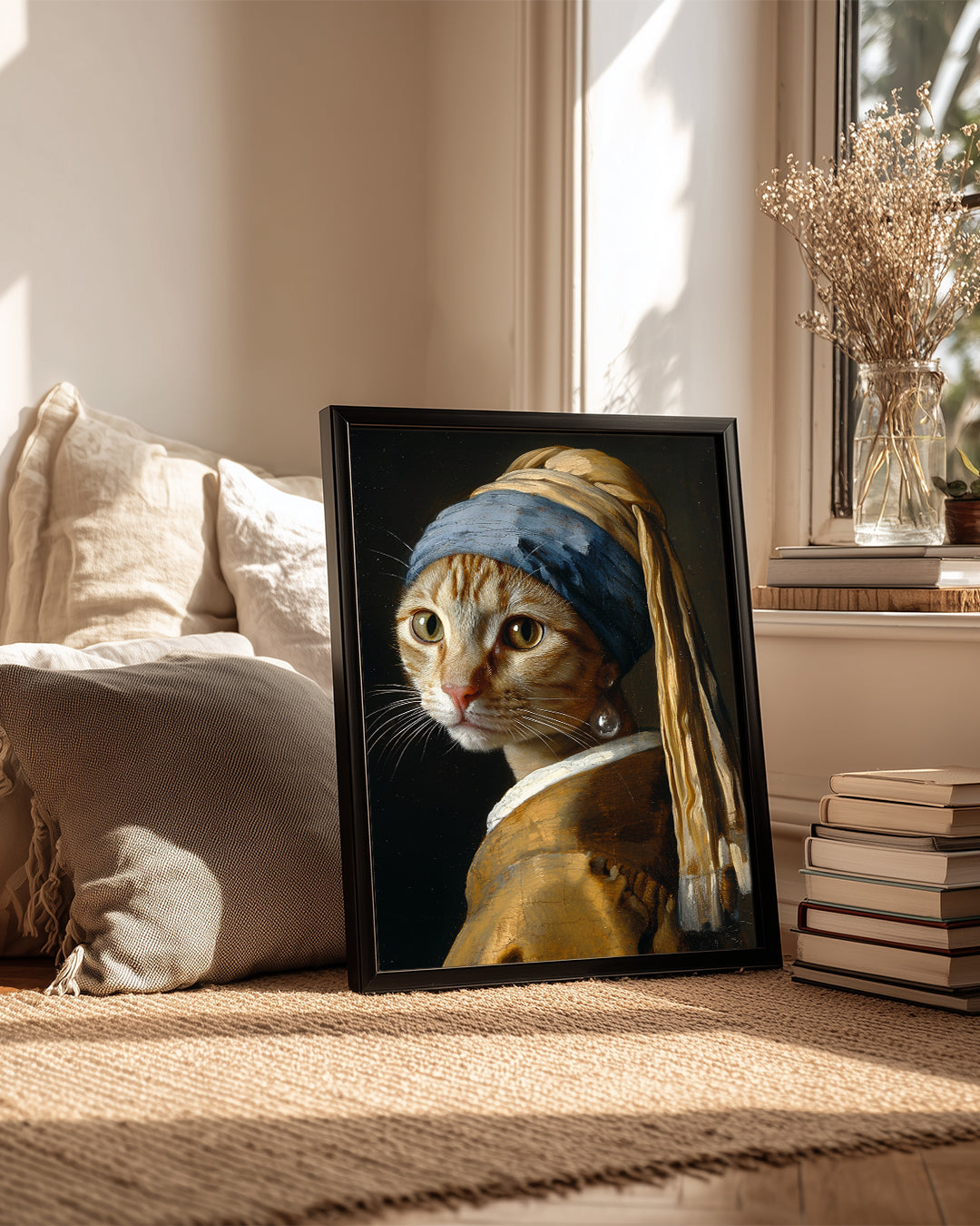 Kedi - İnci Küpe Deseni Poster Tablosu