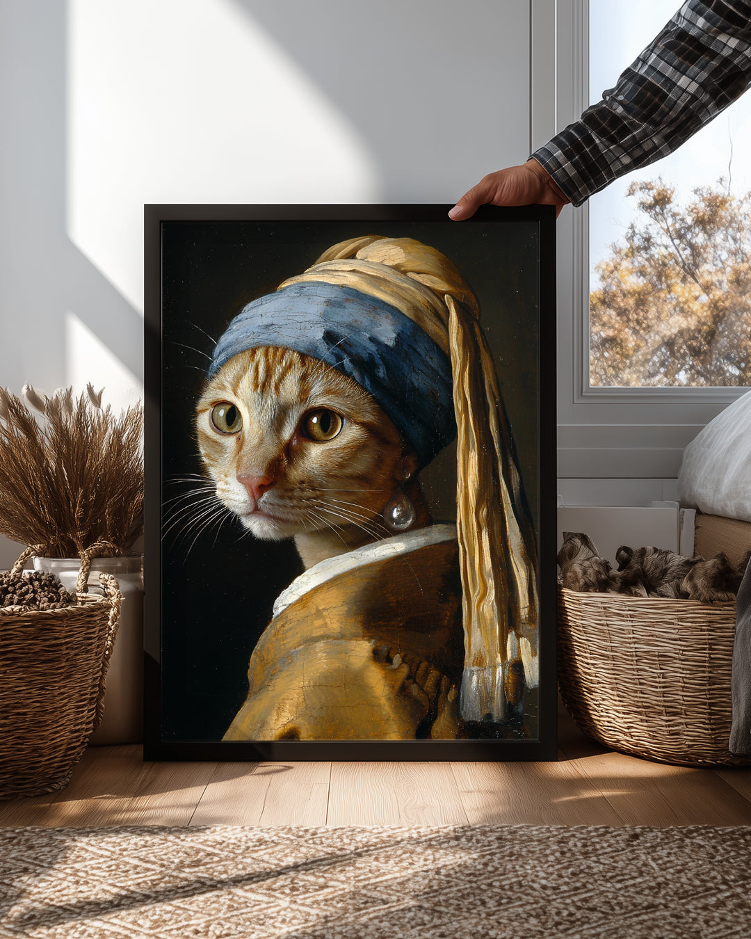 Kedi - İnci Küpe Deseni Poster Tablosu