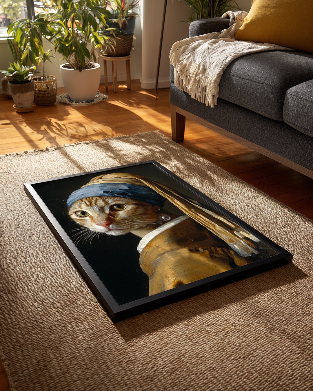 Kedi - İnci Küpe Deseni Poster Tablosu