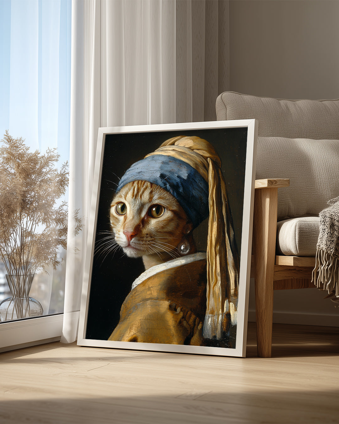 Kedi - İnci Küpe Deseni Poster Tablosu