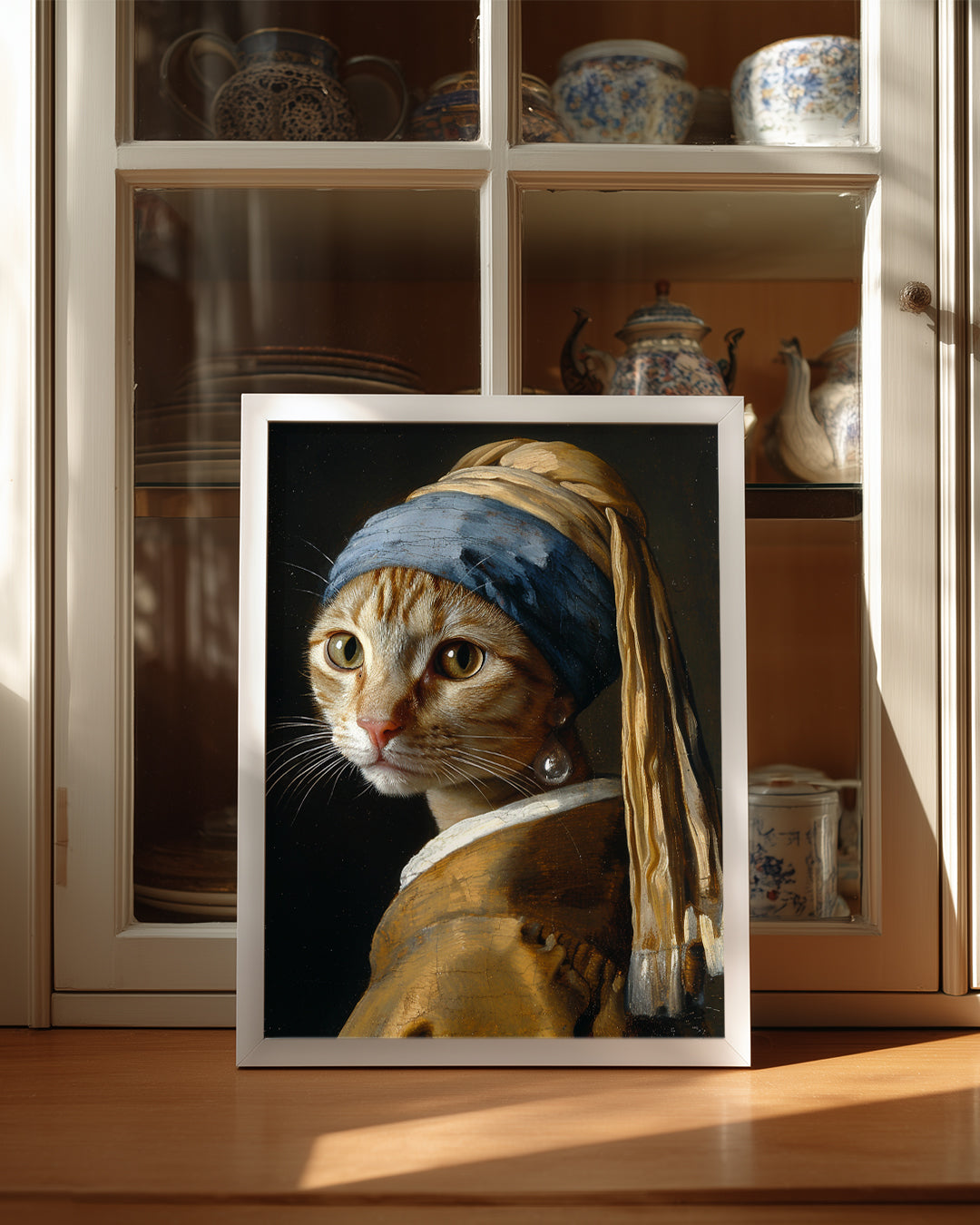 Kedi - İnci Küpe Deseni Poster Tablosu