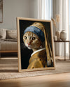 Kedi - İnci Küpe Deseni Poster Tablosu