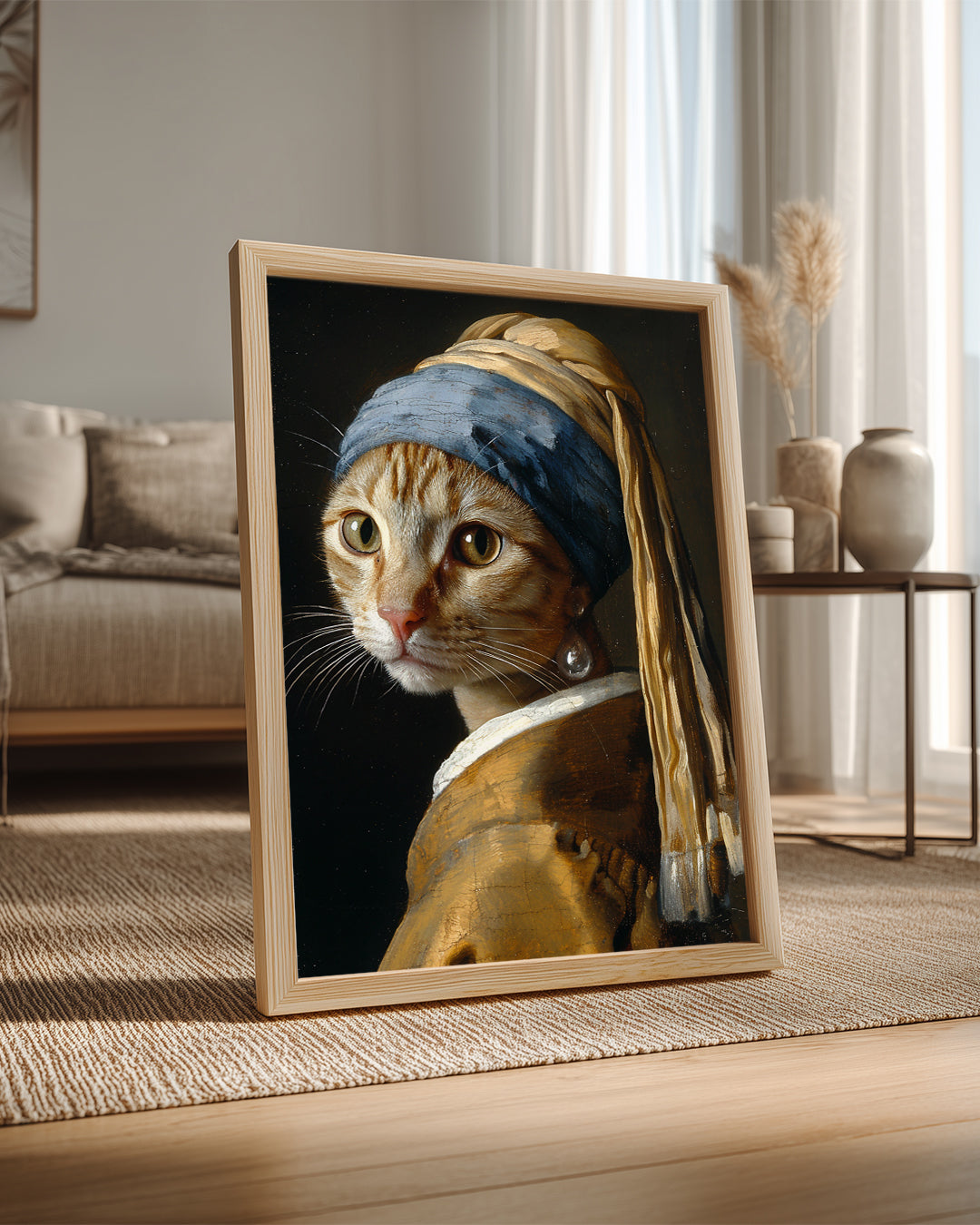 Kedi - İnci Küpe Deseni Poster Tablosu