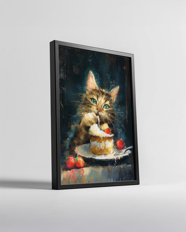 Kedi - Krema Ve Çilek İle Oyun Poster Tablosu