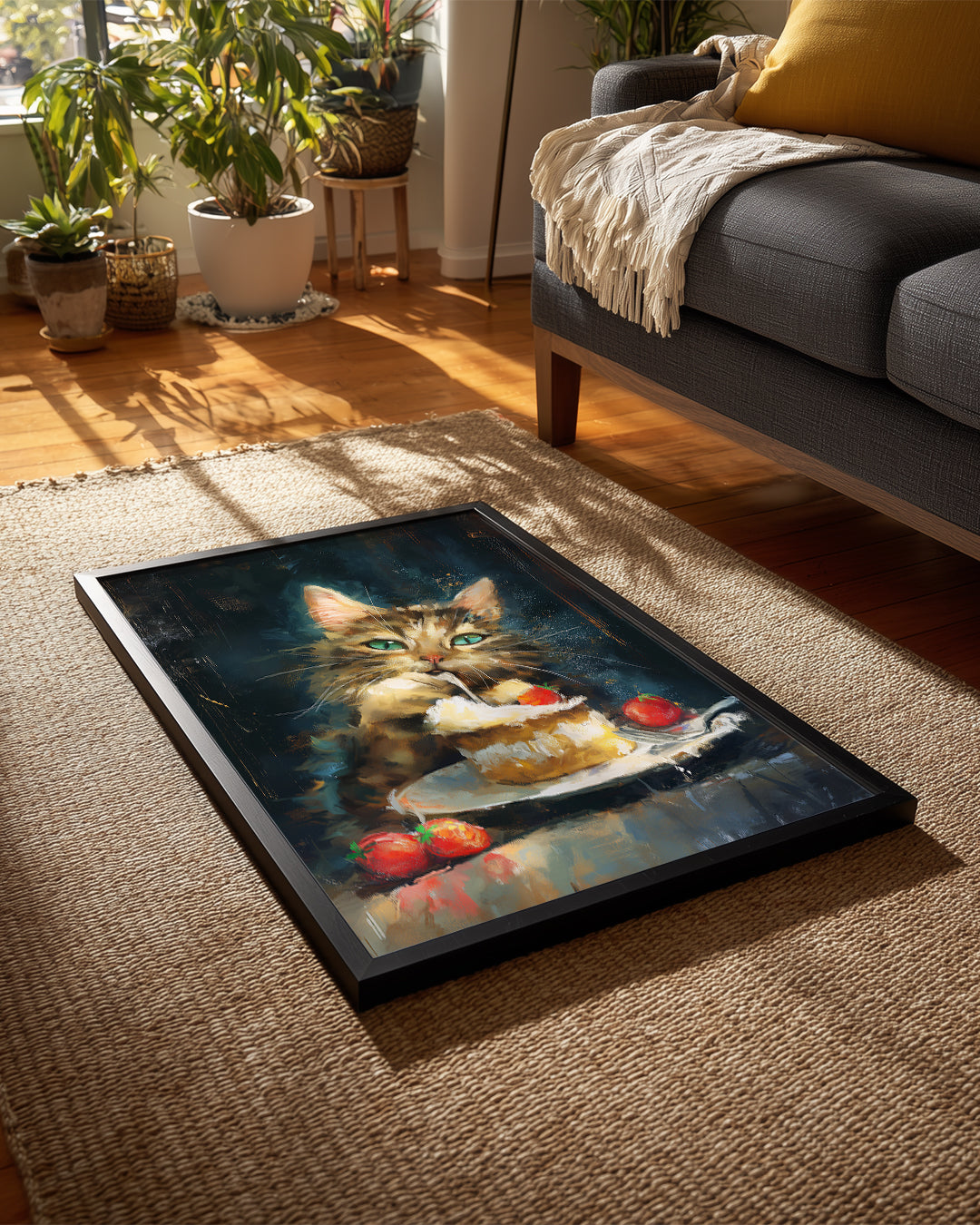 Kedi - Krema Ve Çilek İle Oyun Poster Tablosu