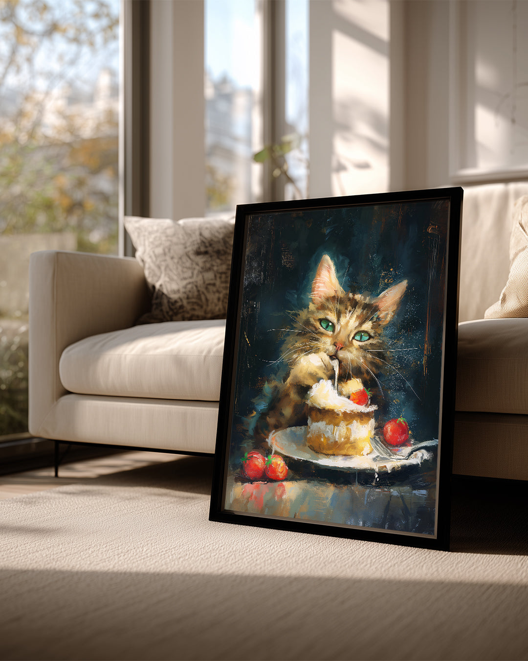 Kedi - Krema Ve Çilek İle Oyun Poster Tablosu
