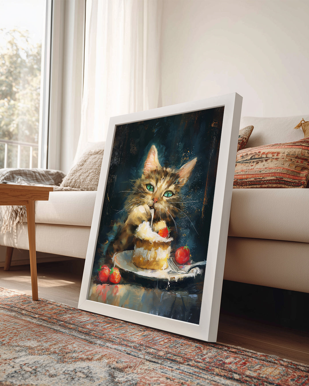 Kedi - Krema Ve Çilek İle Oyun Poster Tablosu