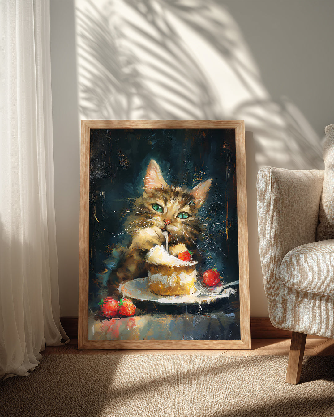 Kedi - Krema Ve Çilek İle Oyun Poster Tablosu