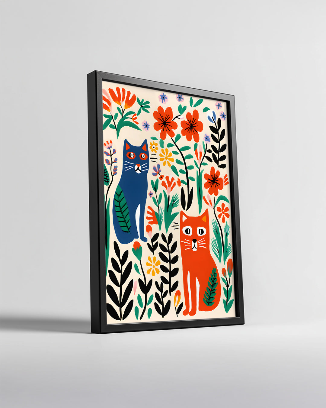 Kedi - Renkli Bahçe Poster Tablosu