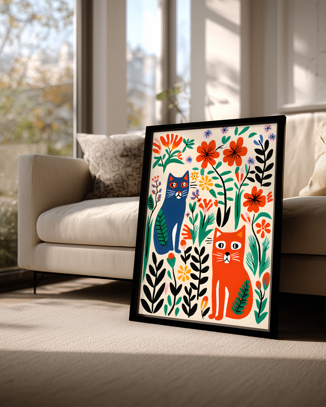 Kedi - Renkli Bahçe Poster Tablosu