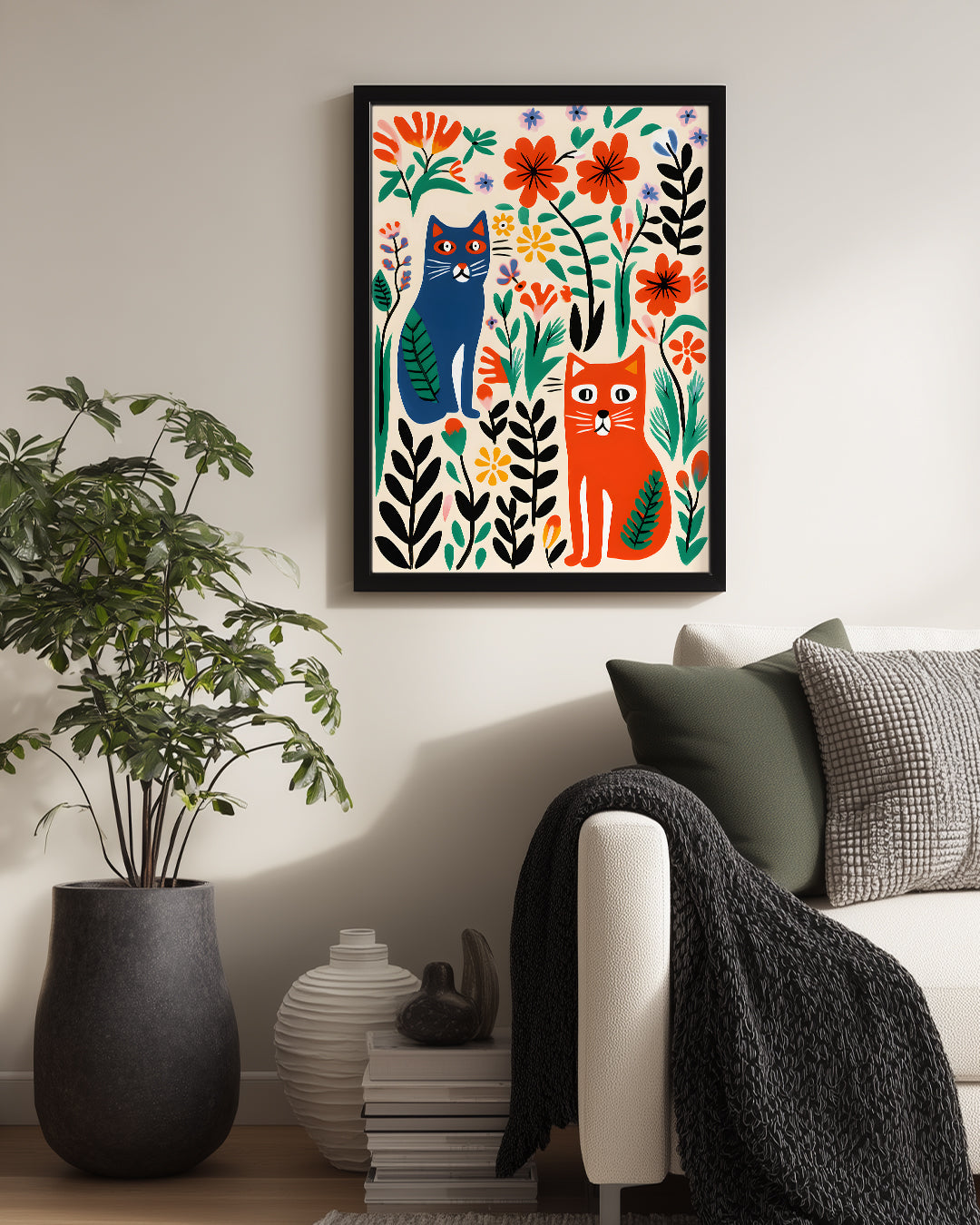 Kedi - Renkli Bahçe Poster Tablosu