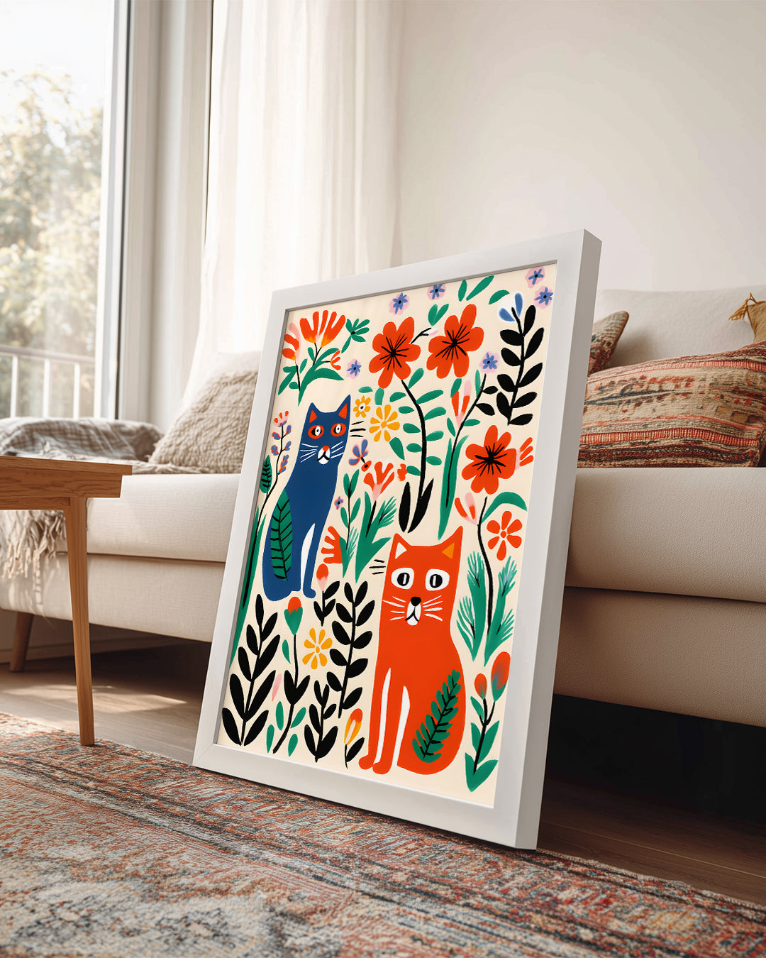 Kedi - Renkli Bahçe Poster Tablosu