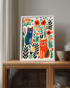 Kedi - Renkli Bahçe Poster Tablosu