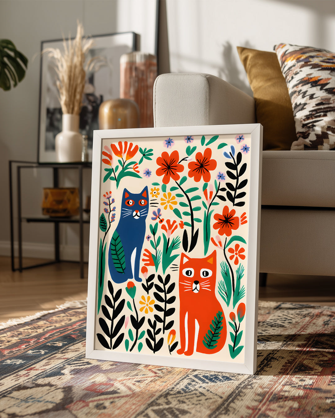 Kedi - Renkli Bahçe Poster Tablosu